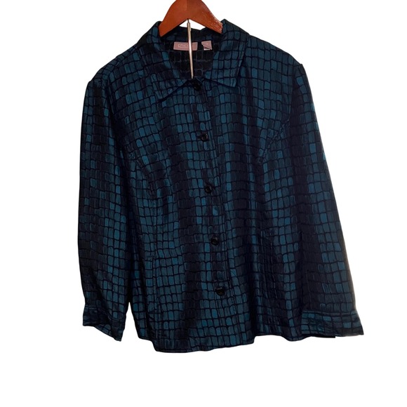 Chico's Teal Blue Faux Croc Button Front Jacket Blazer Women's Size 3 - Picture 1 of 5